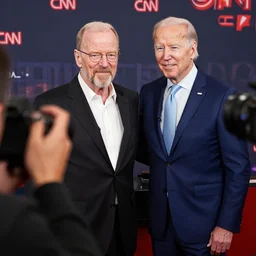 a photo of Walter White posing for a photograph next to Joe Biden at a CNN interview