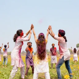 humans playing holi, cosmos, digital art