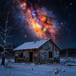 abandoned by caspar david friedrich, thermal imaging cosmic myst nature at night at winter, archdaily, wallpaper, highly detailed, trending on artstation.