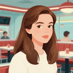 advertisement illustration with young sherilyn fenn, diner background, twin peaks, retro futurism, half portrait by stanley artgerm, al parker, jon whitcomb, peter max, dramatic lighting, ilya kuvshinov, trending on artstation, flat colour, geometric curves, gradient filter, pleasing tone colours, 5 0 s style, edward hopper