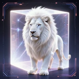 aesthetic portrait commission of a of a male fully furry anthro albino lion, solid cube of light, hard edges, product render retro - futuristic poster scifi, lasers and neon circuits, intricate, elegant, highly detailed, digital painting, artstation, concept art, smooth, sharp focus, illustration, dreamlike, art by artgerm