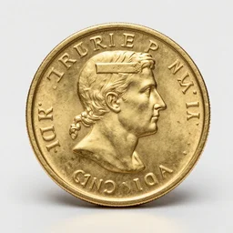 an modern roman gold coin with the strange symbol close up photo, ultra realistic, studio photo, bokeh, 4 k, hd, centered