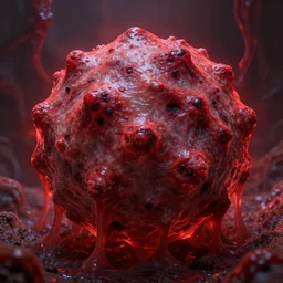 infinite measles on a deformed hideous pustule covered caustic slime blob, sores, bumps, skin wounds, surface hives, growths, horror of deepest subconscious, fantasy slime eldritch scenery, highly detailed crimson aura