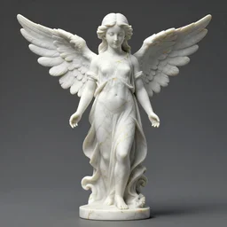 a statue made of white marble with gold veins, of an beautiful angel girl, perfect symmetrical body, perfect symmetrical face, no eyes, hyper realistic, hyper detailed, fujicolor superia 1 6 0 0 photo, full body shot, by peter kemp, by monia merlo octane render, blender, 8 k