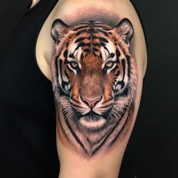 a tiger girl tattoo, hyper realistic, hyper detailed, by eliot kohek