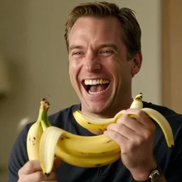 dexter morgan laughing hysterically at bananas, photo quality
