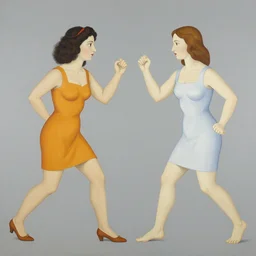 two ladies fighting each other painted by peter saul, robert crumb, philip guston, joakim ojanen, outsider art, very coherent symmetrical, 8 k, extreme detail, intricate detail, masterpiece