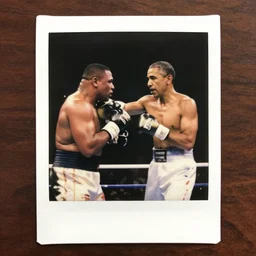 polaroid of obama knocking out mike tyson in boxing match