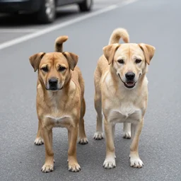 Two dogs on the street.