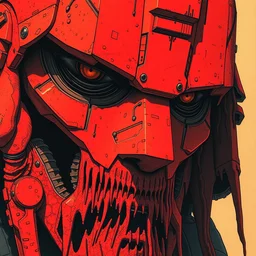 grainy risograph matte painting of gigantic huge evangelion face with a lot of details - like mech covered ooze, orange and red matte colors, by moebius, close - up wide portrait, hyperrealism
