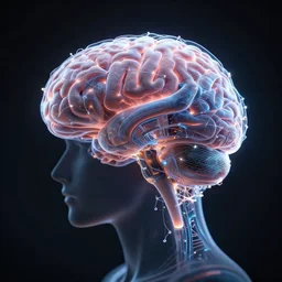octane render of sifi artificial intelligence becomes a conscious sentient brain connected to internet