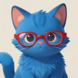 furry ( fandom ) art of an anthropomorphic blue cat with red glasses, furaffinity, digital painting, cute, detailed