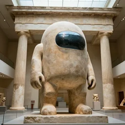 gigantic ancient greek among us crewmate statue in an archeology museum, hd, 4 k