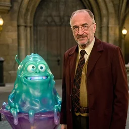 saul goodman and a slime from dragon quest in a hogwarts bastions, goodman, slime, real life photo