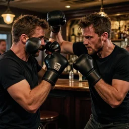 90mm professional photo of a man getting into a fight at the pub