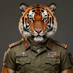 a aesthetic award winning commission portrait of a fit anthro tiger wearing military uniform,digital art,art by greg rutkowski,art germ,charles bowater,trevor henderson,detailed beautfiul face,photorealistoc,hyperdetailed,dramatic,artstation,deviantart,professional lighting