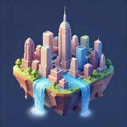 new york city on a floating island in the sky, low poly art, isometric art, 3d render, ray tracing, waterfall, high detail, artstation, concept art, behance, smooth, sharp focus, ethereal lighting