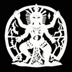 not messy, white on black background, perfect angles and curved lines, concise, minimalist papercut painting, good symmetry, crystalline design, pagan deity, high definition, image detail is crisp, intricate, masterpiece, cut outs
