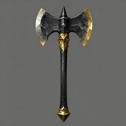 great axe, symmetry, black handle, obsidian details, golden edge, high fantasy, dnd, mmorpg, assets, weapn concept art, digital illustration, illustration, by by artgerm, greg rutkowski, alphonse mucha
