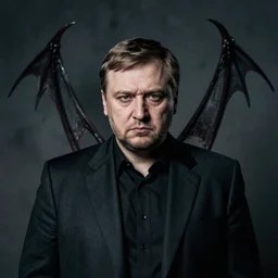 Mikhail Borisovich Khodorkovsky portrayed in satanic, infernal art style
