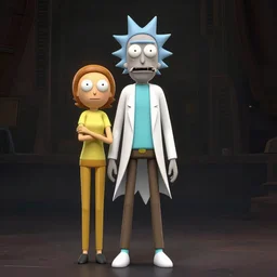 full body pose, hyperrealistic photograph of rick and morty, dim volumetric lighting, 8 k, octane beautifully detailed render, extremely hyper detailed, intricate, epic composition, cinematic lighting, masterpiece, trending on artstation, very very detailed, stunning, hdr, smooth, sharp focus, high resolution, award, winning photo, dslr, 5 0 mm
