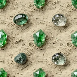 green gemstone crystals and glass stones, detailed ground terrain texture, 2 d texture, seamless