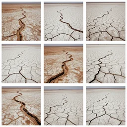 dried lakebeds, dried streams, bleached, mars aerial photography, crusty rusty  white drizzled fibrous peeling collage