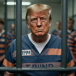 donald trump as a prisoner in jail, photorealism