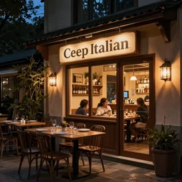 Cheap Italian restaurant at night