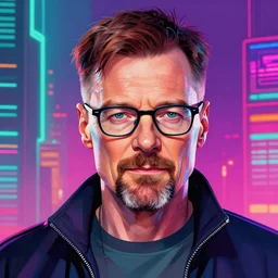 high quality illustration, walter white realistic portrait, cyberpunk colors, vaporwave, retro, neotrad, lois van baarle, moebius, digital painting, james jean