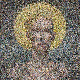Woman masterpiece, Tilda Swinton, bald, yellow, golden halo behind her head, wires everywhere, by Edgar Maxence and Ross Tran, Zdzisław Beksiński, and Michael Whelan, distant, gustav dore, H.R. Giger, 8k, octane render