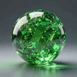 A green futuristic crystal ball, 3d render, reflections, V-Ray