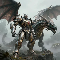 hybrid of Mecha Thomas and skyrim dragon, realistic octane render, digital art, foggy background, fantasy art style