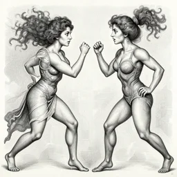two ladies fighting each other painted by peter saul, robert crumb, philip guston, very coherent symmetrical, 8 k, extreme detail, intricate detail, masterpiece