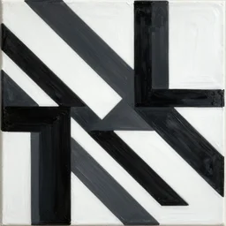 black oil paint abstract geometric stripe on white canvas, cubism