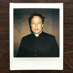 old polaroid of elon musk as a bishop, pictorialism