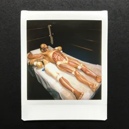 square polaroid photo of human dissected bodies on a boxing match, human anatomy, gross anatomy, dissection