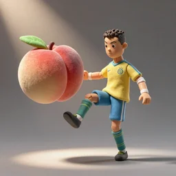 claymation of cristiano ronaldo kicking a giant peach