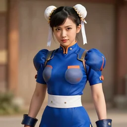 young female character inspired by chun li in a plugsuit