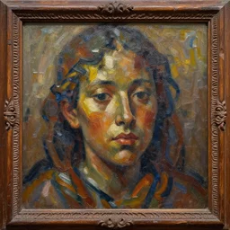 oil painting in old carved wood, informalism, complementary color scheme / great volume and textures with very strong brush strokes, highly detailed, intrincate / octane, lumen unreal 5