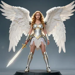 full body photo of liv tyler as an angel warrior with heavenly weapons