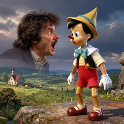 bob ross screaming at pinocchio