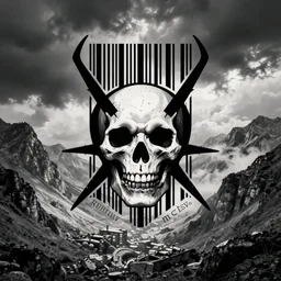 death metal logo, razor thin barcode stripes, ryoji ikeda and m. c escher, zdzislaw beksinski, wayne barlowe