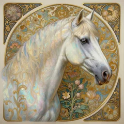 side portrait of the horse of iridescent descent, unusually uniquely beautiful animal, with flowers and plants, emotionally evoking symbolic metaphors, in focus, heavily gothic ornamental, intricate, elegant, highly detailed photorealistic digital painting, artstation, concept art, painterly, golden ratio, sharp focus, illustration, art by ernst haeckel and android jones and alphonse mucha and h. r. giger and james jean,