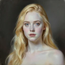 Painting of Elle Fanning in Suspiria, long blonde hair, delicate, pale milky white porcelain skin, by Edward Hopper. 8K. Extremely detailed.