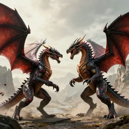 in a fantasy setting are two dragons fighting, cinematic masterpiece