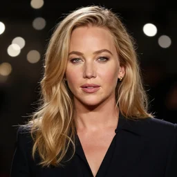 A studio photo of Jennifer Lawrence as an old woman, 60 years old, bokeh, 90mm, f/1.4