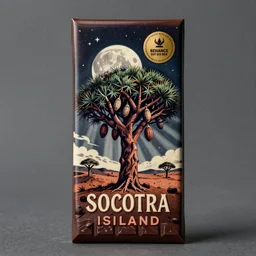 conceptual chocolate bar packaging, inspired by moonlit socotra island, cacao pods growing on dragon trees, label design, behance, packaging of the world, award, front label, packaging design, craft