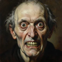 hyperrealism oil painting, close - up portrait of a scary old man with a thousand eyes and mandibles, in style of baroque zdzislaw beksinski