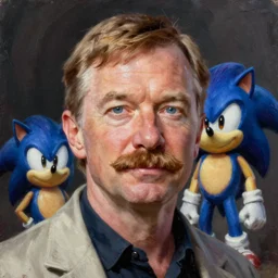 portrait of jeff bezos with a moustache as doctor robotnik from sonic, realistic oil painting
